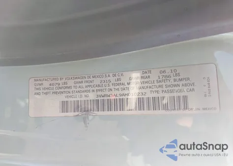 2010 Volkswagen New Beetle 2.5L Final Edition from USA, damaged, VIN 3VWRW3AL9AM010232
